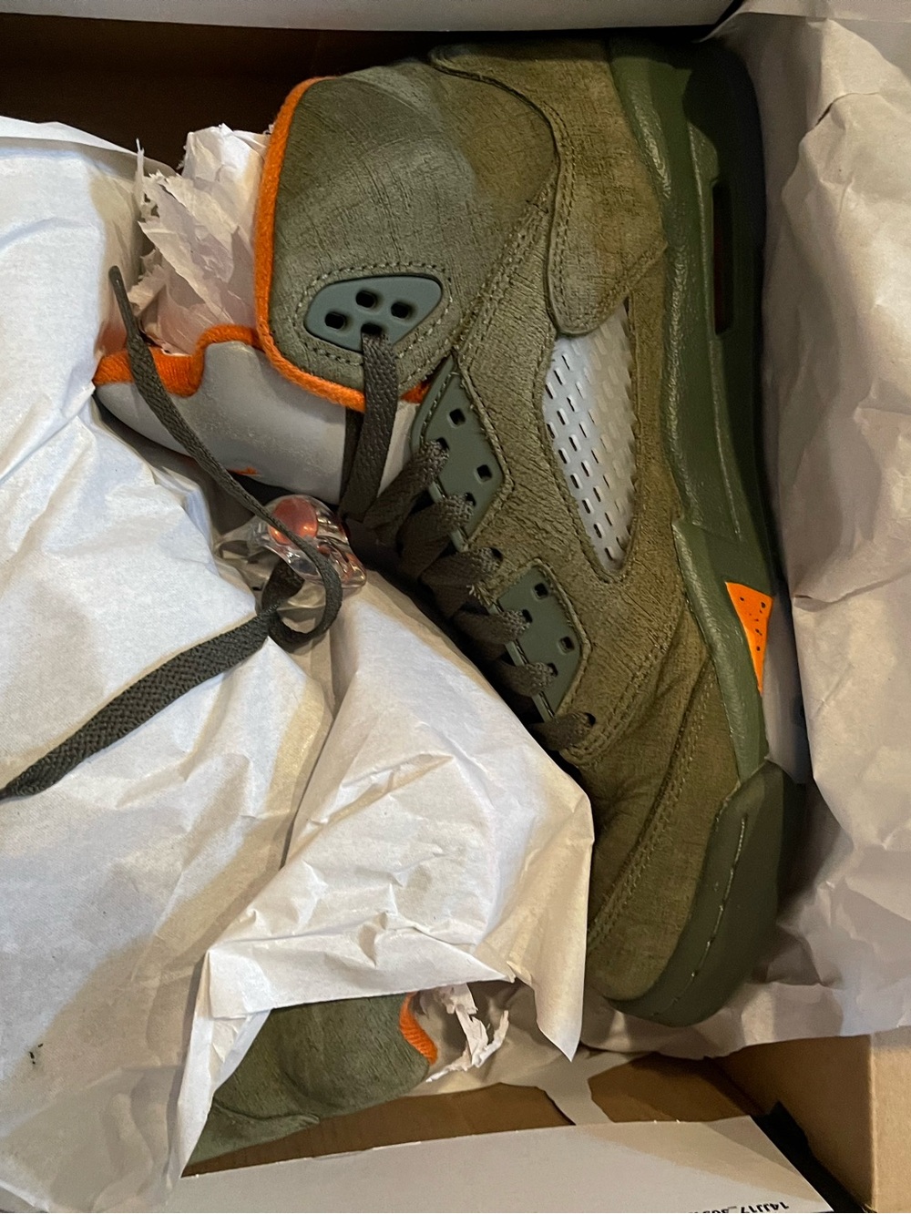 Jordan Olive Green Suede Sneakers with Orange Accents